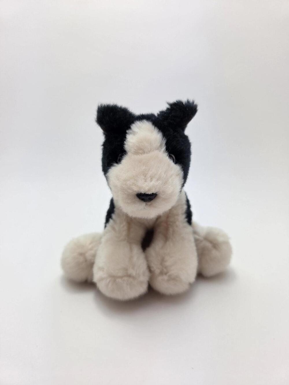 Vintage Russ Berrie Domino Black Cream Boxer Puppy Dog Stuffed Animal (4 inch)